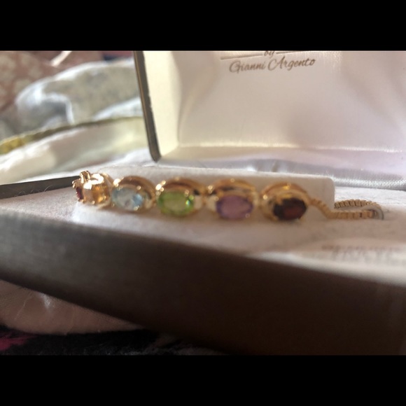 New Gold Plated Multi Gemstone Adjustable Bracelet - Picture 3 of 5